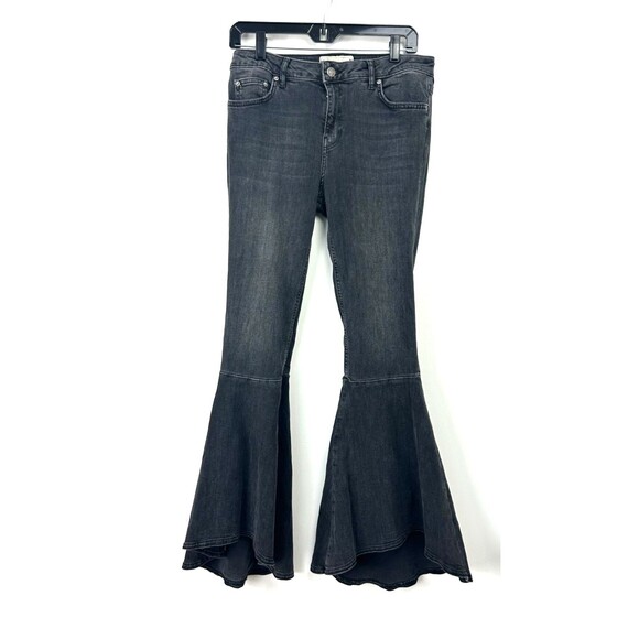 Free People Womens Black Ruffle Denim Flare Bell Bottom Jeans Size 29 1192R2 - Picture 2 of 12